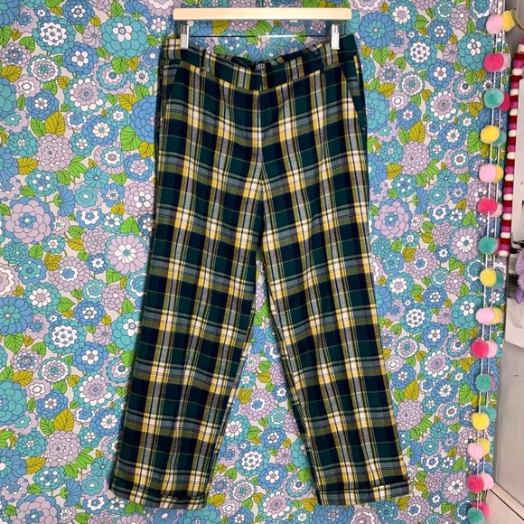 Lucca X Wildfang Green and Yellow Plaid Wide Leg Trousers Size:M - Picture 2 of 12